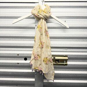 45RPM beige multicolor linen floral print scarf